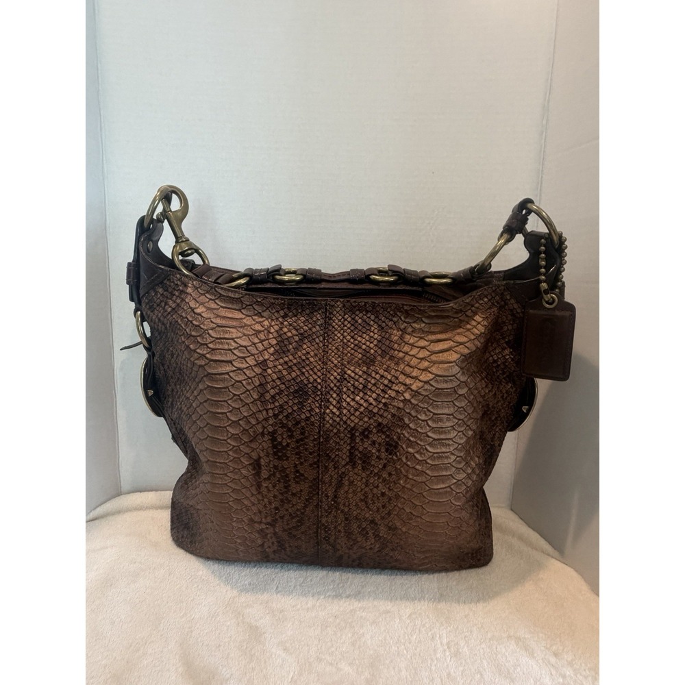 Coach Bleeker Slim Duffel chocolate brown Python Embossed Leather W/dust Bag